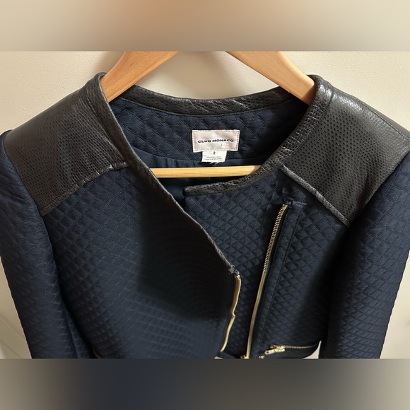 Club Monaco Moto Cropped Quilted Fabric/Leather Jacket/Blazer Sz.2 - Picture 2 of 8